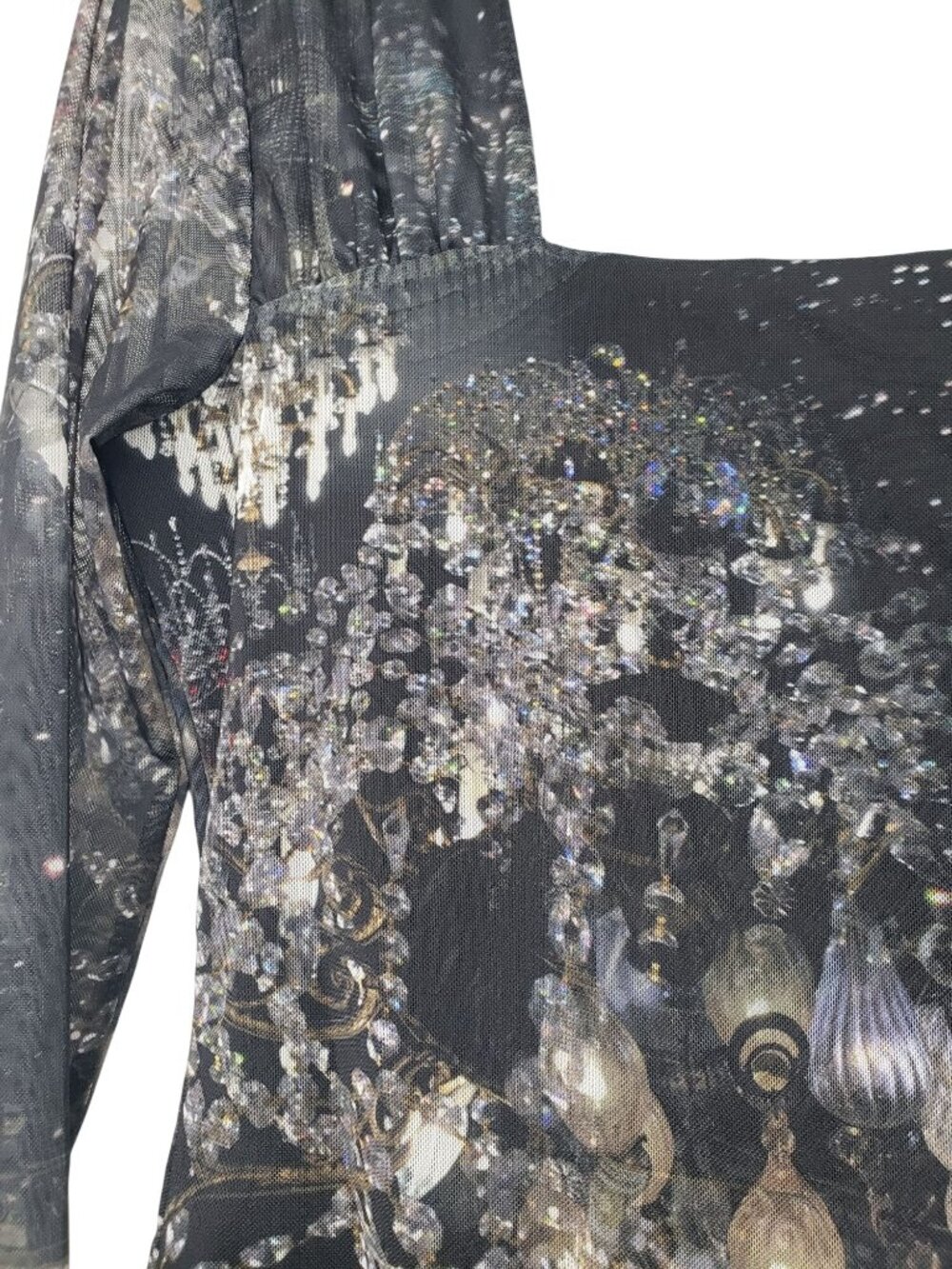 Allsaints Tara Liza Bodysuit Chandelier Mesh Print US 6 Gothic Long Sleeve - Picture 4 of 15